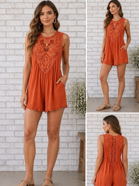 Altar'd State Pants - Altar’d State NWT Peach Lace Accent Sleeveless Romper Size M